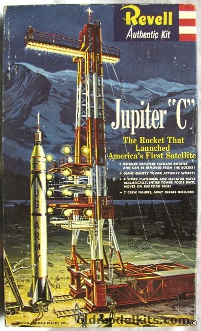 Revell 1/100 Jupiter 'C'  with Working Gantry - Elevator - Explorer Satellite and Crew - 'S' Kit, H1819-198 plastic model kit